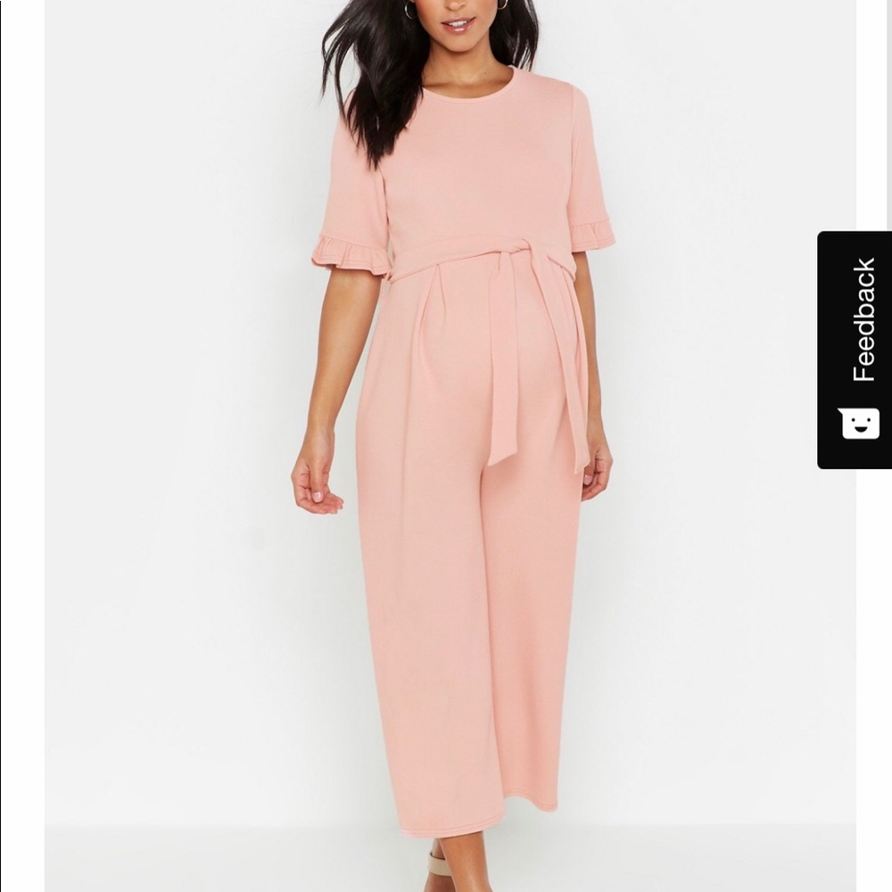 Maternity tie waist ruffle jumpsuit